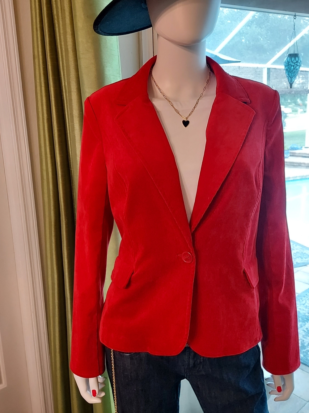 Counterparts Red Stretch Corduroy Single-Button Lightweight Blazer. Sz. 14P